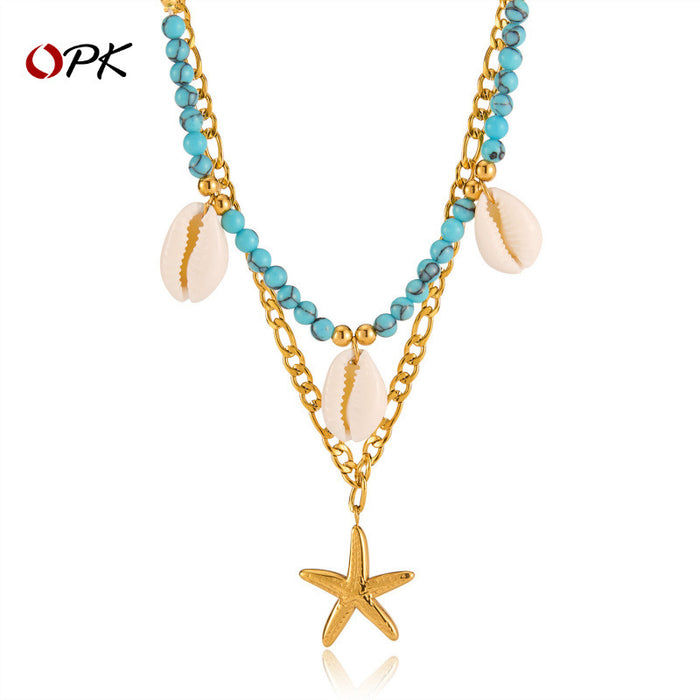 Wholesale Stainless Steel Necklace Creative Double layered Stacked Titanium Steel Lock Chain