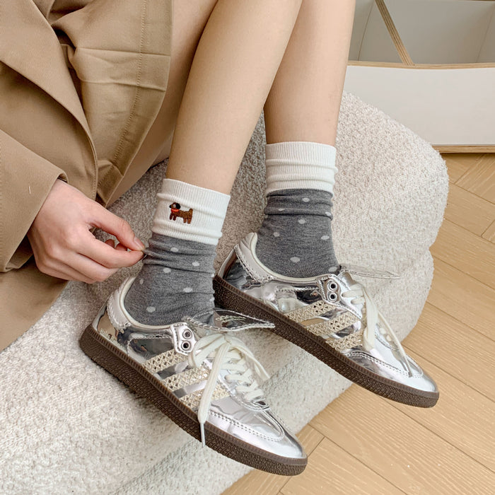 Wholesale Socks Embroidered Cute Combed Cotton Socks Mid tube Socks Boneless Loose Mouth Stacked Socks