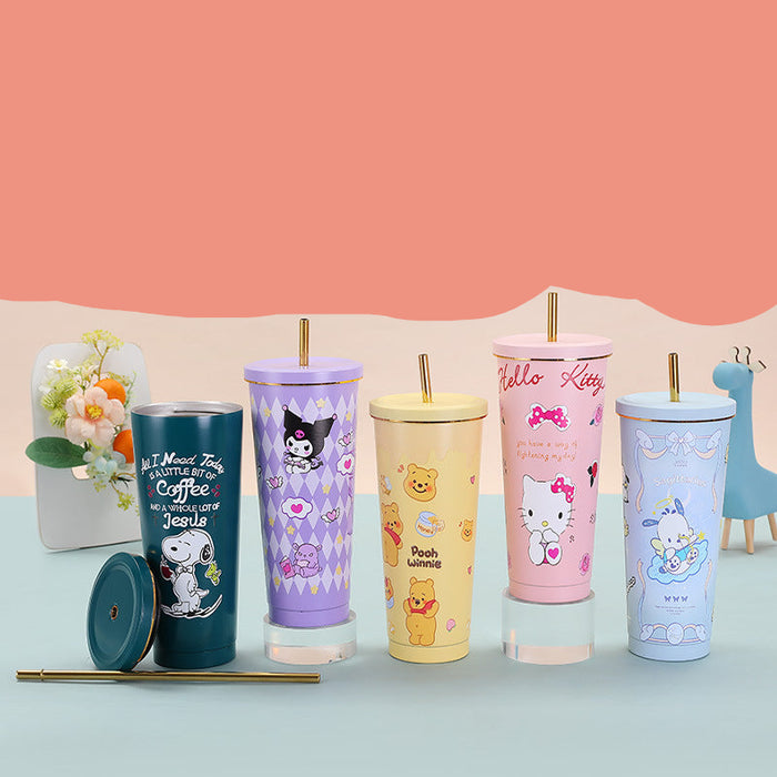 Wholesale Cute cartoon gold-rimmed insulated thermos cup
