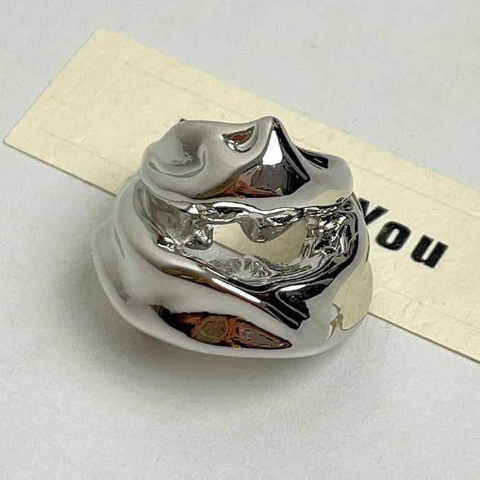 Wholesale Small niche design, personality, irregular hollow ring, light luxury, high-end feel, gold silver exaggerated ring