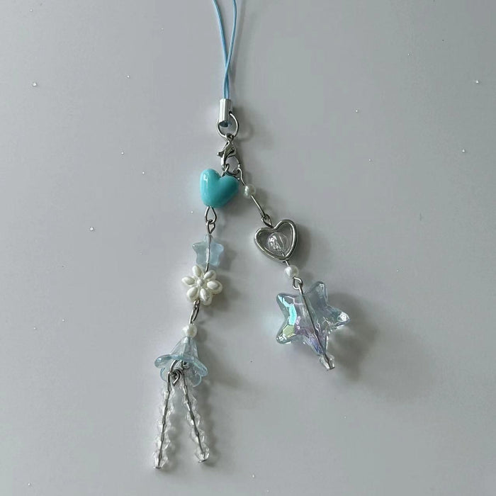 Wholesale Peach Pendant Love Green Leaf Beaded Mobile Phone Chain Pendant Small Fresh Keychain