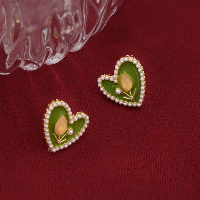 Wholesale Tulip love pearl earrings fashion avocado green jewelry