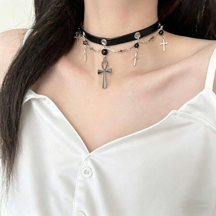 Wholesale Punk Cross Pendant Choker Necklace Fashion Accessory