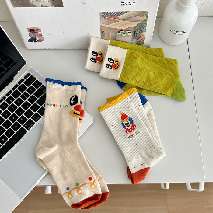 Wholesale Socks, pure cotton cartoon tube socks, funny smiling face emoji pack, long socks