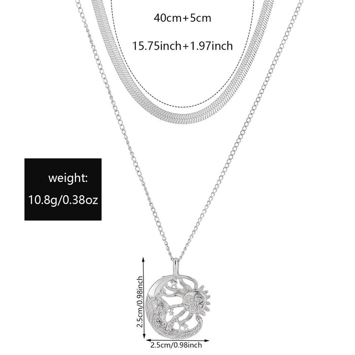Wholesale Fashion and minimalist accessories, sun and moon disc pendant necklace, personalized multi-layer layered collarbone chain