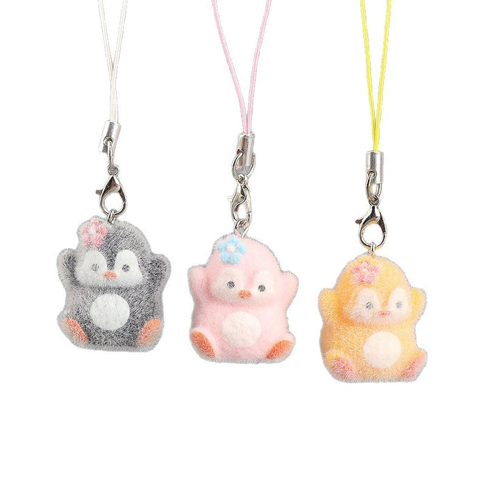 Wholesale Cartoon flocked 3D resin penguin keychain bag charm