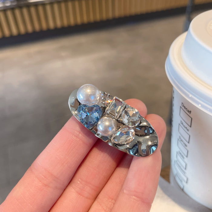 Wholesale  Wind Rhinestone Pearl One-character Clip Duckbill Clip  Broken Hairpin Bangs Clip Side Clip Hairpin Hair Accessories