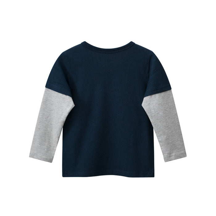 Wholesale Patchwork Sleeve Top Children's Cartoon Long Sleeved T-shirt Base Shirt JDC-CTS-SXZB003