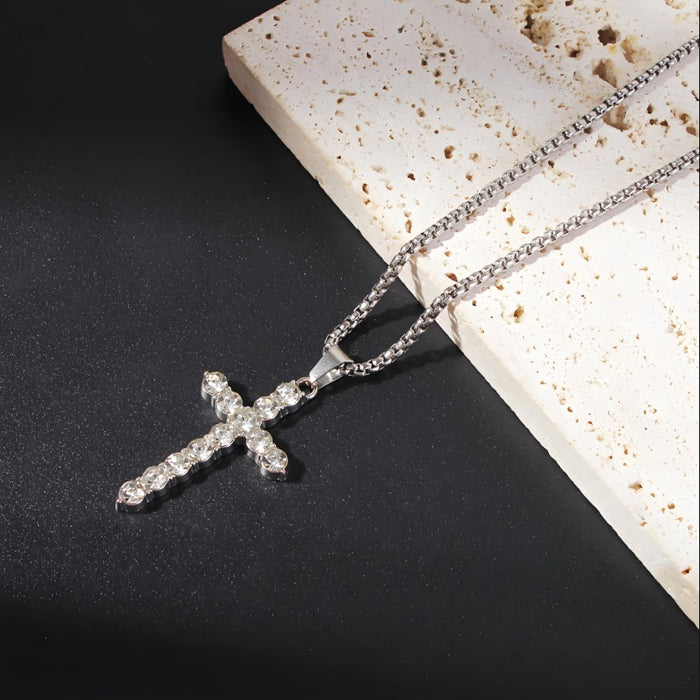 Wholesale Necklace accessories, street stainless steel full diamond cross collarbone chain wholesale