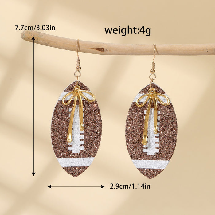 Wholesale Sporty PU leather printed rugby ball earrings