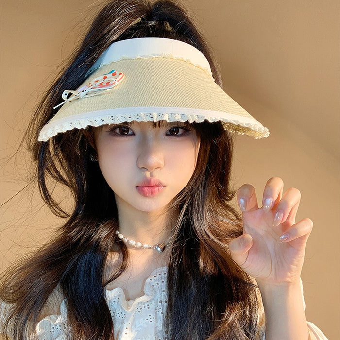 Wholesale Cute bow button top sun hat, large brim sun hat, straw hat, UV resistant sun hat