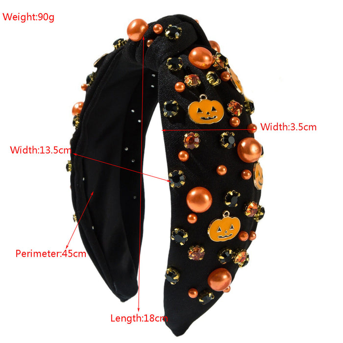 Wholesale Halloween Headband Knotted Diamond-Encrusted Pearl Headband