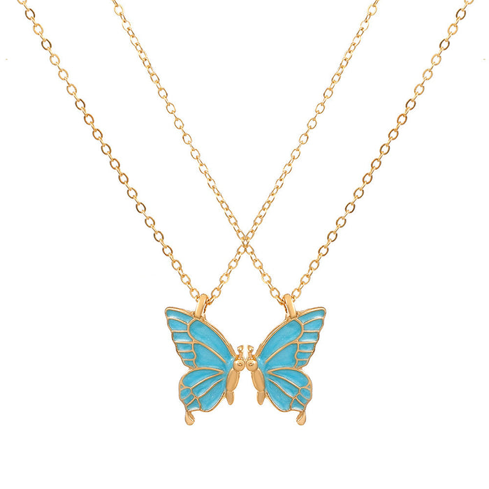 Wholesale Double Butterfly Oil Drop Pendant Clavicle Chain Animal Jewelry