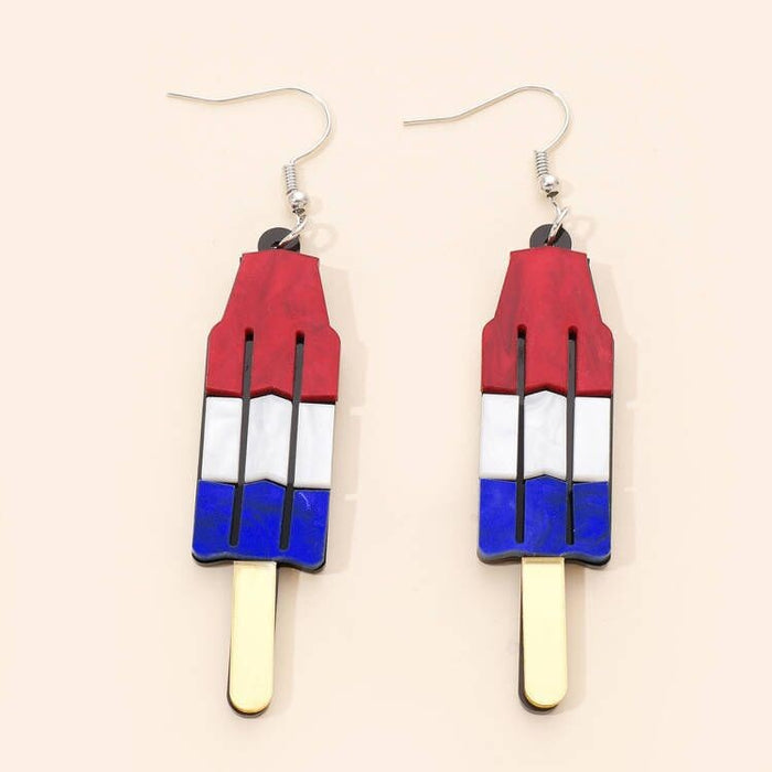 Wholesale Independence Day Red White Blue Geometric Star Acrylic Tassel Earrings Fashion Accessory MOQ≥2