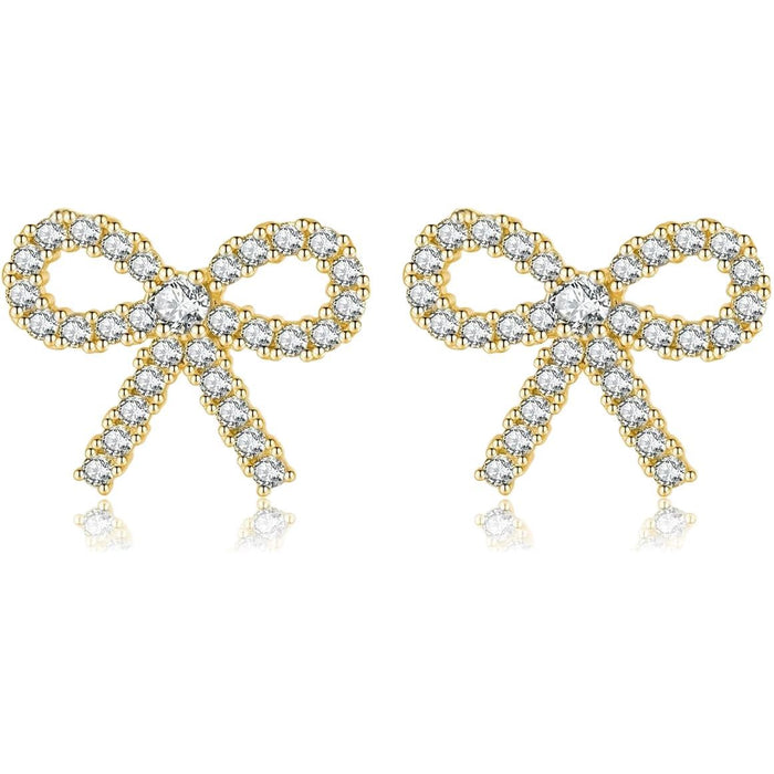 Wholesale Fashionable and cute earrings with versatile personality, compact and exquisite diamond studded bow earrings