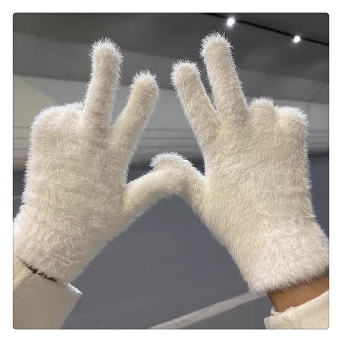 Wholesale rhinestone cute plush gloves autumn and winter girl warm knitted five-finger gloves