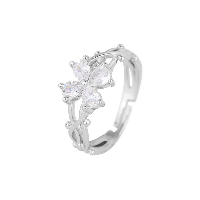 Wholesale Copper Inlaid Zircon Flowers Living Ring JDC-RS-FanQ003