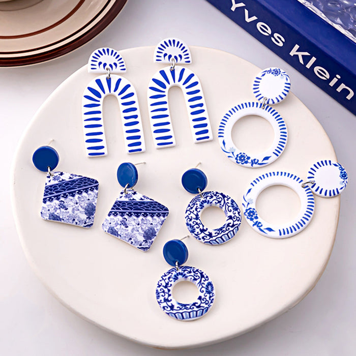 Wholesale Blue and White Porcelain Fragment Acrylic Earrings JDC-ES-MDD098