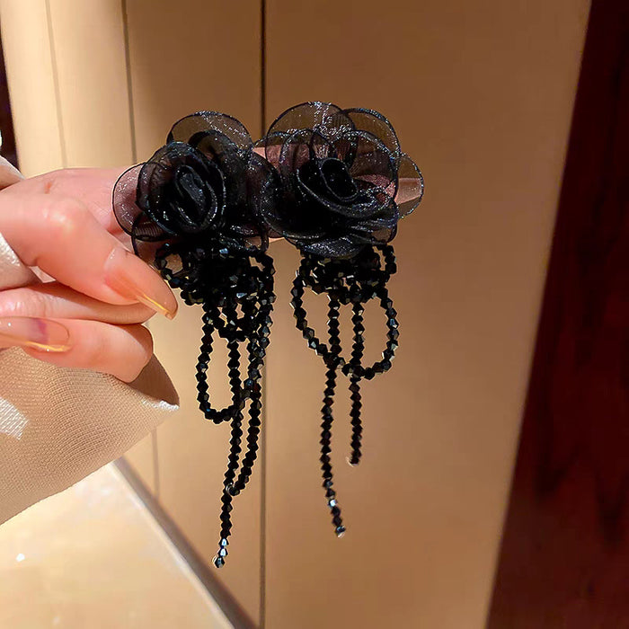 Wholesale Flower crystal tassel earrings, long style, niche temperament, versatile earrings
