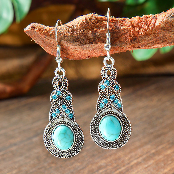 Wholesale 2pcs geometric metal turquoise bohemian earrings