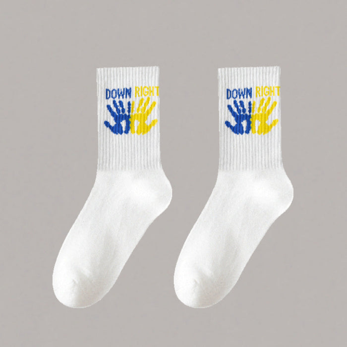 Wholesale 5pcs White socks men' s mid-calf socks autumn and winter basketball socks couple stockings black and white sports socks