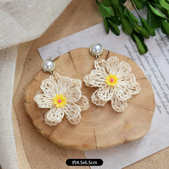 Wholesale Rattan Woven Ethnic Style Wooden Earrings JDC-ES-Luox010