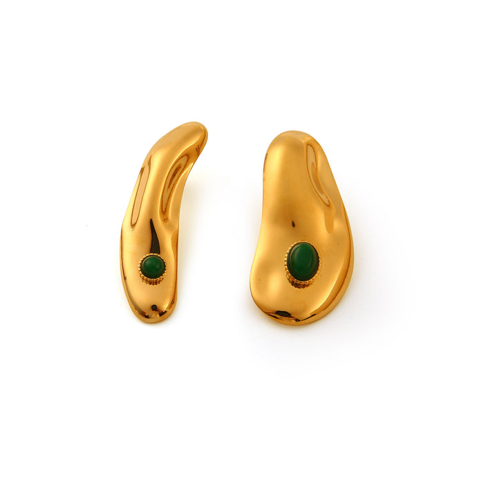 Wholesale Original design: Stainless steel irregular earrings set with natural stones, exaggerated personality and temperament, slanted earrings