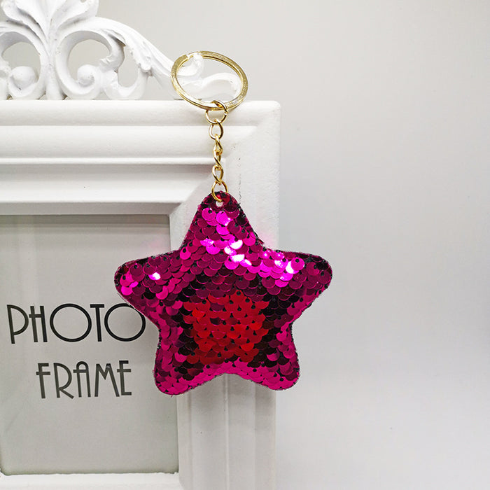 Wholesale Pentagram double-sided glitter keychain pendant