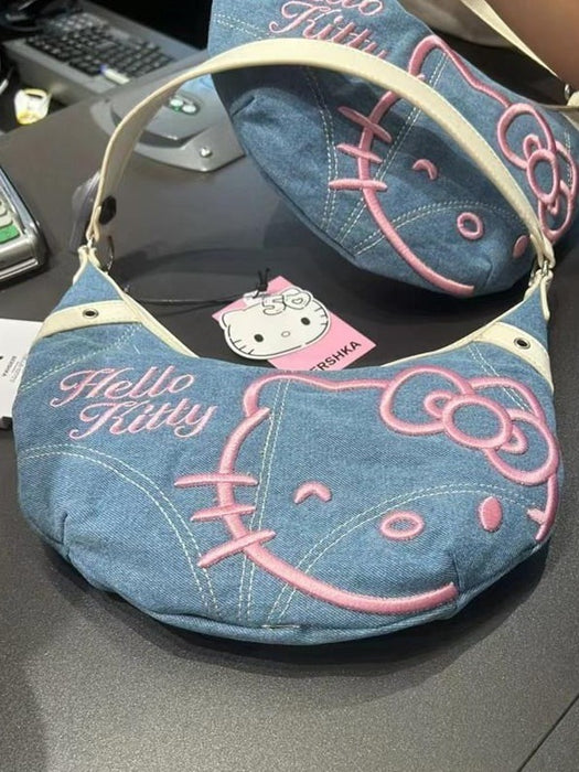 Wholesale Cute Cartoon Denim Embroidered Horn Shoulder Bags