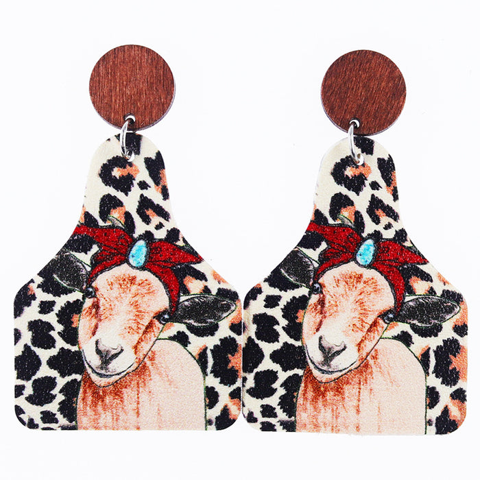 Wholesale Western Old Style Cow Sunflower Leopard Print Leather Bottle Shape Wooden Disc Splicing Earrings