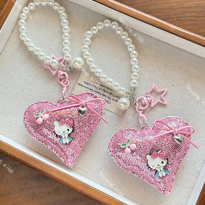 Wholesale Cartoon Cat Pink Heart Pearl Pendant Versatile Bag Accessory Trendy Girl Accessory