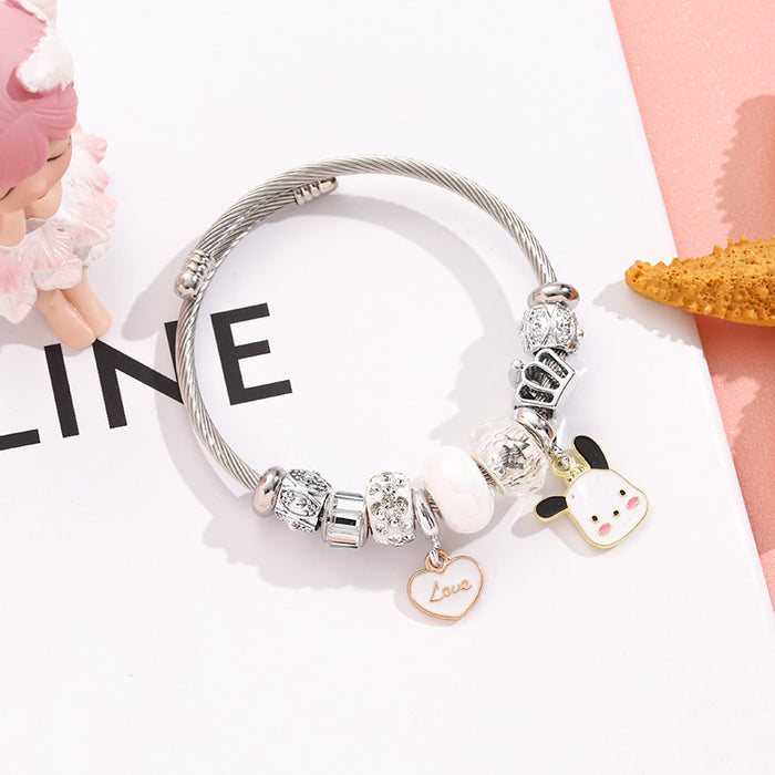 Wholesale Stainless Steel Heart Bracelet DIY Pendant Beaded Crystal Bracelet