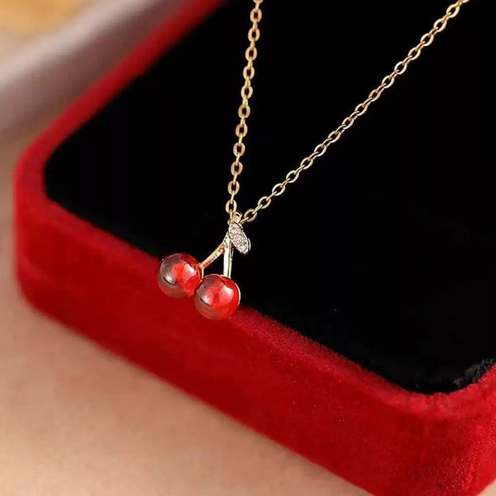 Wholesale Fruit cherry garnet necklace, niche design, accessory new year, collarbone chain