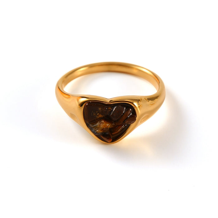 Wholesale Original design, personalized stainless steel ring with natural stone heart shape, high-end feeling, ring color preservation wholesale