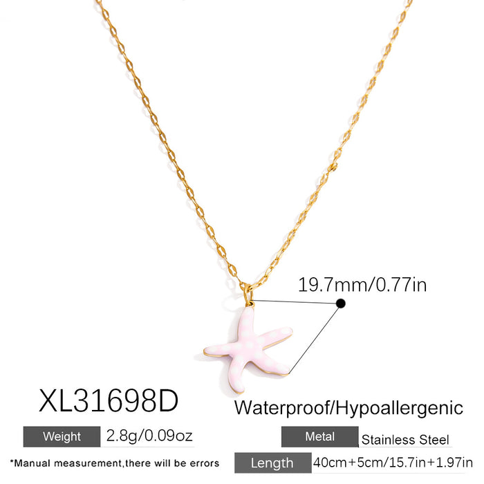 Wholesale Stainless steel necklace with ocean elements, starfish pendant, handmade oil dripping jewelry, fashionable