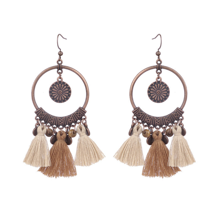 Wholesale Bohemian Tassel Long Dangle Earrings Set Mixed Material Jewelry Accessory Boutique Resale
