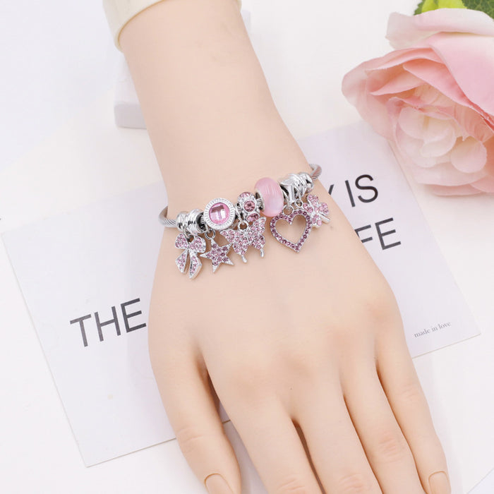 Wholesale Diamond studded butterfly bead bracelet, clover pendant, lucky bracelet with accessories