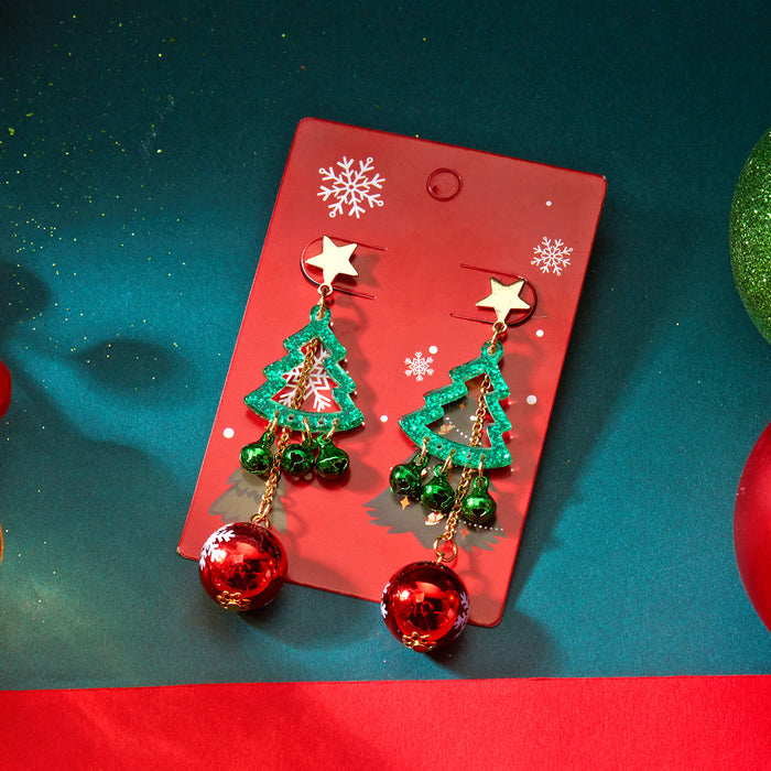 Wholesale Christmas earrings geometric cartoon design Christmas tree bell pendant earrings