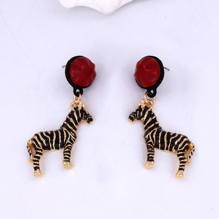 Wholesale Animal-shaped Zebra Pendant Round Earrings Creative Design Sense Women's Jewelry