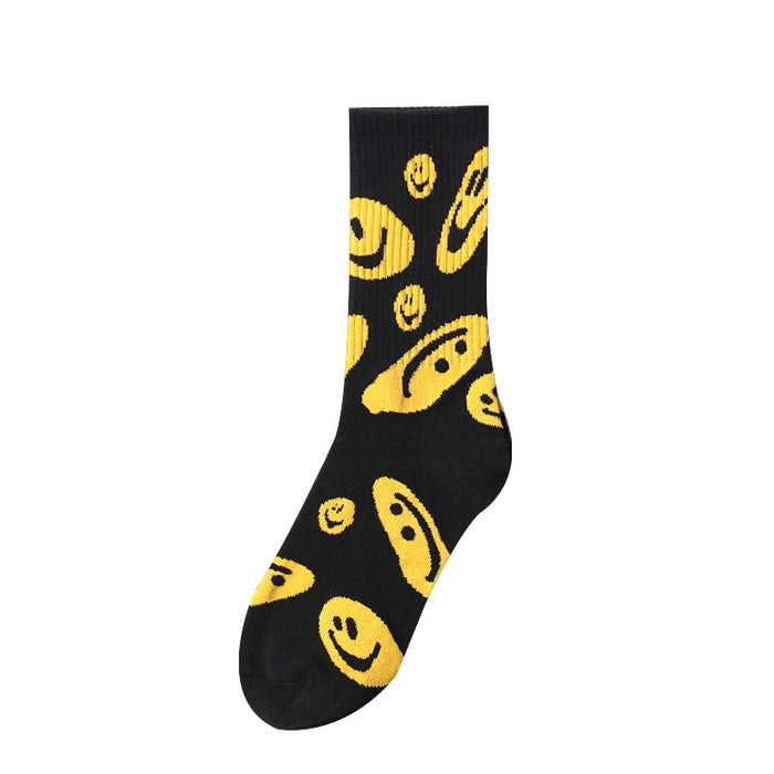 Wholesale Smiling face socks, street skateboarding socks, mid length socks, cotton socks, socks