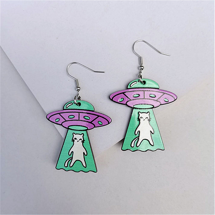 Wholesale Space Cat Alien Acrylic Earrings JDC-ES-ChouD022