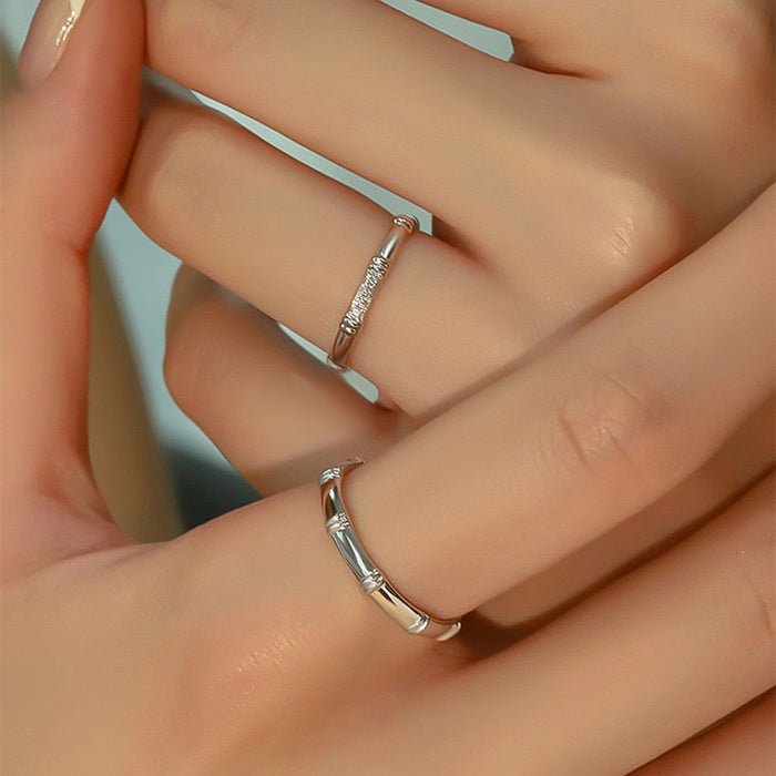 Wholesale Silver Bamboo Couple's Ring Simple, Light Luxury, Fashionable, Versatile, Non fading Open Ring