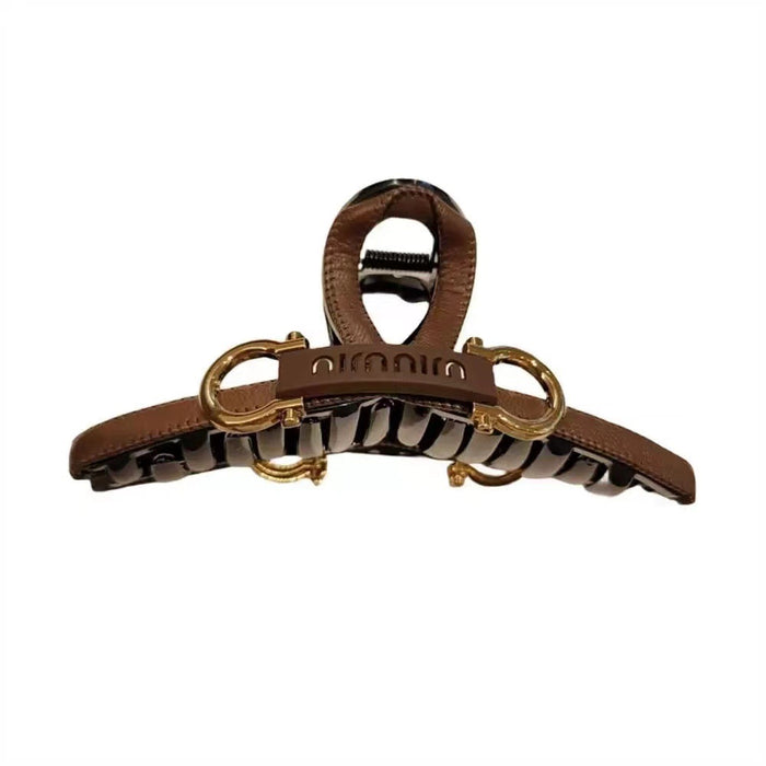 Wholesale Temperament leather high-end grip clip large shark clip new hair clip light luxury fashion back of the head plate hair clip