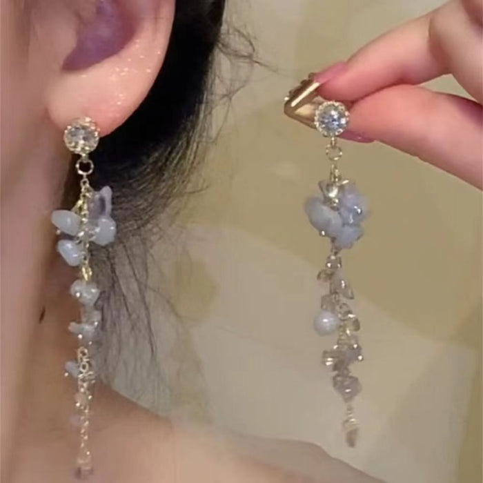 Wholesale Butterfly tassel earrings with sweet flowers, long earrings with exquisite temperament, and delicate earrings