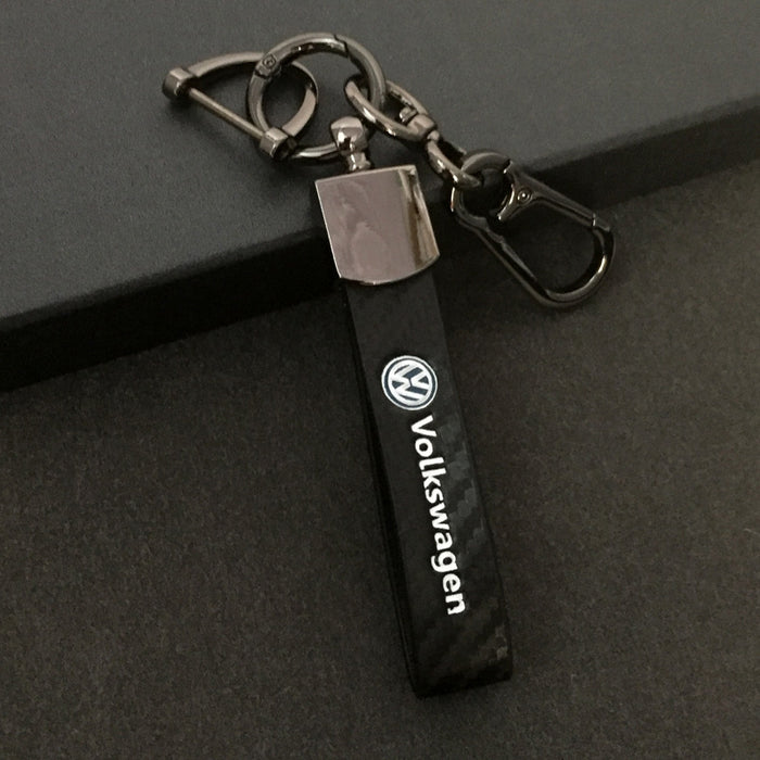 Wholesale Car keychain carbon fiber leather strap car keychain hanging rope