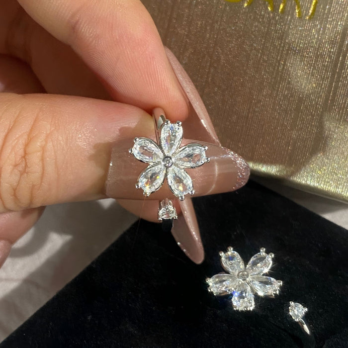 Wholesale Flower Silver Plated Copper Open Ring Trendy Jewelry Accessory