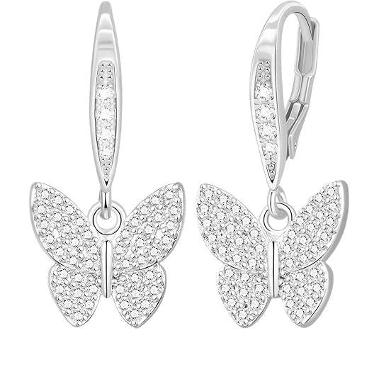 Wholesale Advanced feeling full diamond butterfly zircon jewelry necklace earrings plated with real gold, fashionable light luxury jewelry set