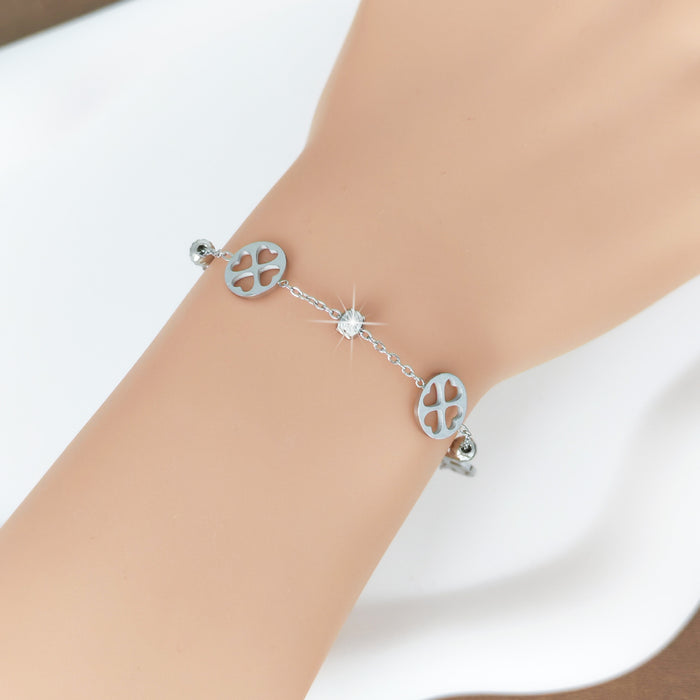 Wholesale New minimalist and fashionable stainless steel gold-plated, niche and versatile hollow out clover bracelet
