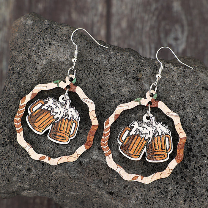 Wholesale Wooden Earrings Beer Fest Geometric Splicing Party Fashion Accessory