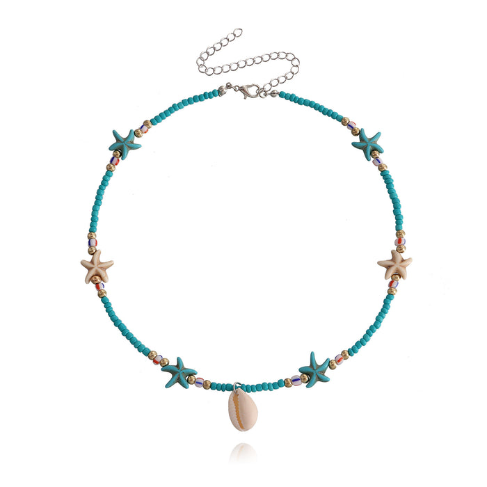 Wholesale Bohemian Colorful Rice Beads Starfish Shell Pendant Necklace JDC-NE-ZuoW002
